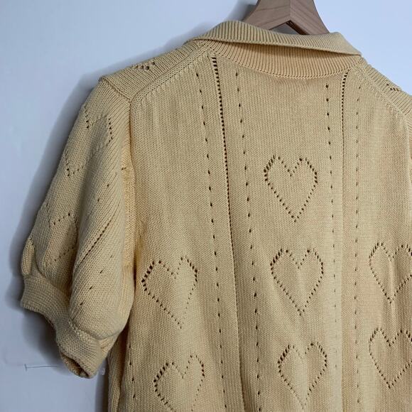 Minnie Rose Short Sleeve Pointelle Cardigan Medium Cotton Cashmere - Picture 14 of 16